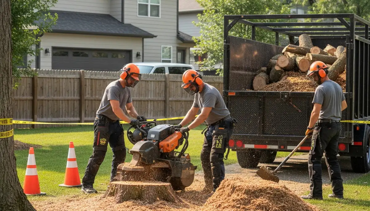 Stump removal service in Cincinnati, OH clearing a yard for safe, clean landscaping