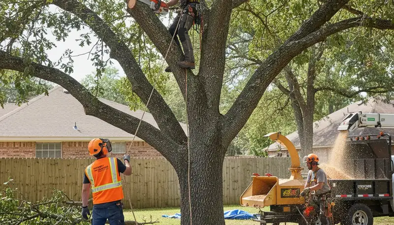 Tree removal crew safely removing a damaged tree in Cincinnati, OH