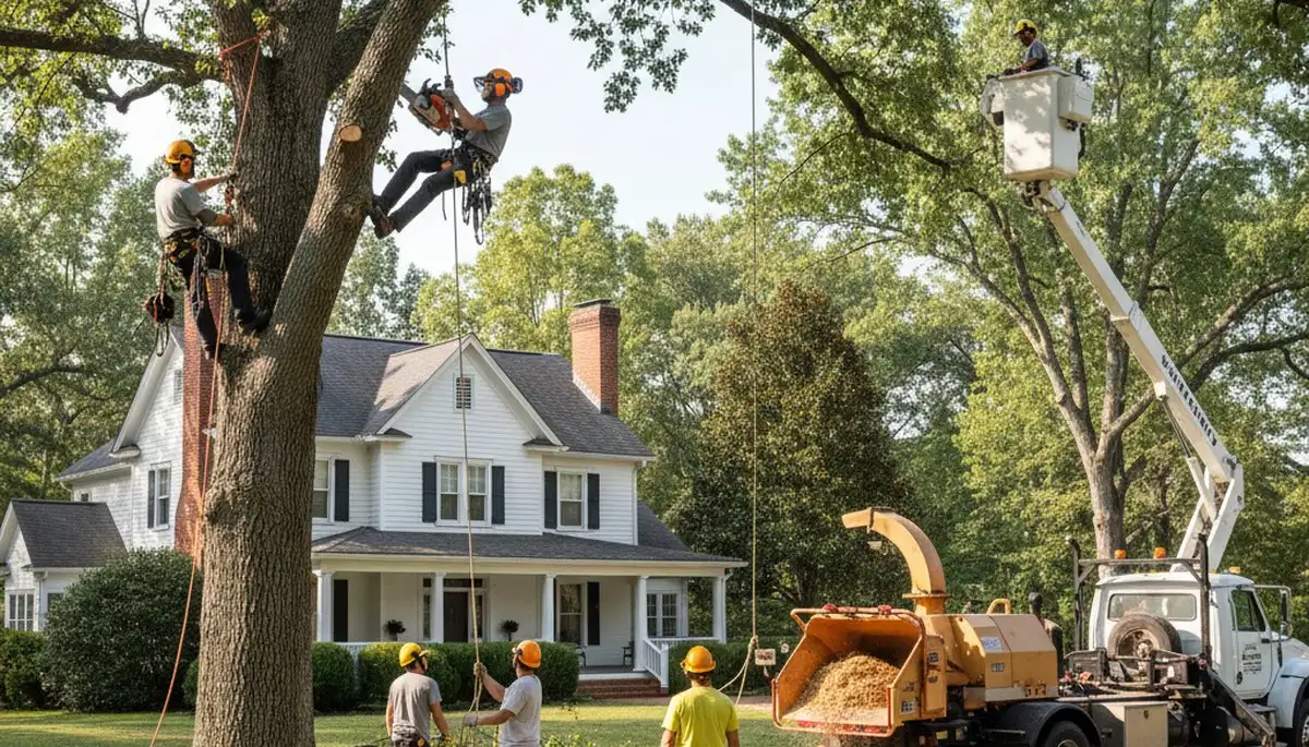 Tree service crew in Cincinnati, OH removing a hazardous tree for safe property protection