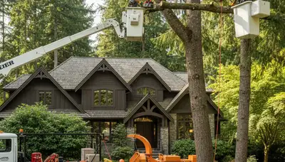 Tree service crew removing a tree in Cincinnati, OH, for safe residential property maintenance