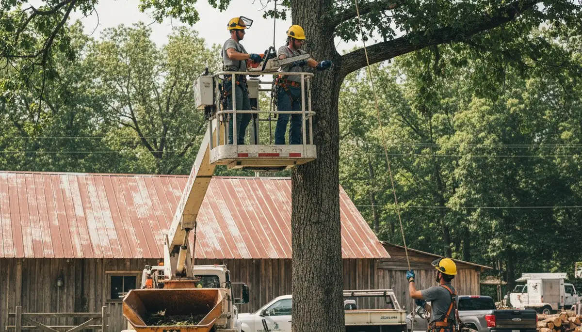 Tree service crew removing a tree in Cincinnati, OH for safe residential property clearance
