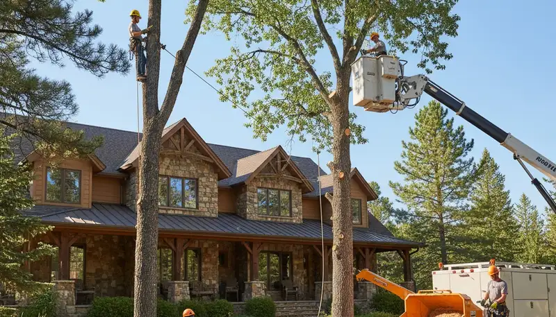 Tree service crew in Cincinnati, OH removing a tree for safe residential property care