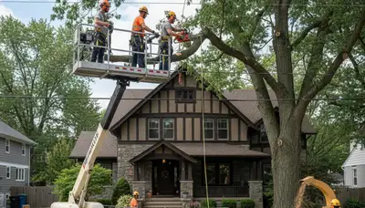 Tree service crew in Cincinnati, OH providing professional tree removal for residential properties