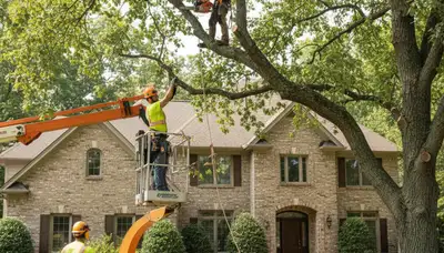 Tree service crew in Cincinnati, OH removing a tree for safe property maintenance