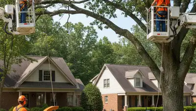Cincinnati, OH tree service crew removing a tree for safe residential property clearance