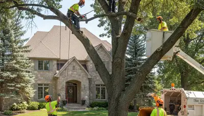 Tree service crew in Cincinnati, OH removing a tree for safe property clearance