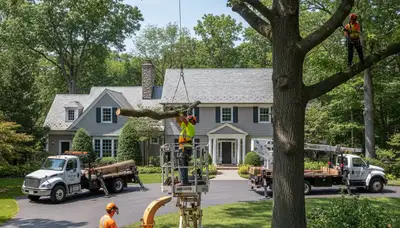 Tree service crew removing a tree in Cincinnati, OH for safe residential tree removal
