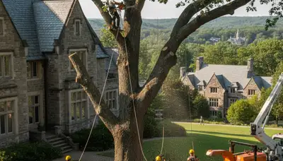 Tree service crew removing a tree in Cincinnati, OH for safe residential property cleanup