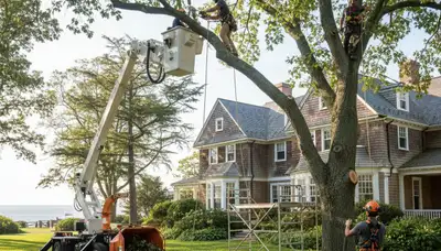 Cincinnati, OH tree service crew providing professional tree removal for a local business property