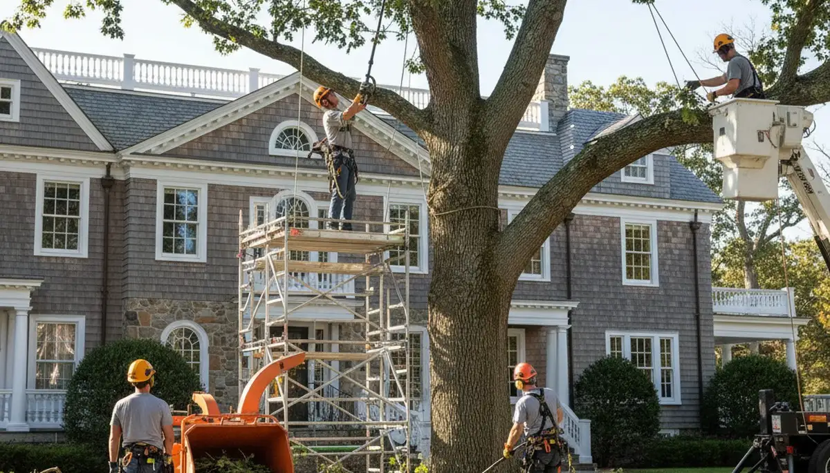 Tree service crew removing a tree in Cincinnati, OH for safe residential property care