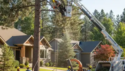 Cincinnati, OH tree service crew removing a tree for safe residential property clearance