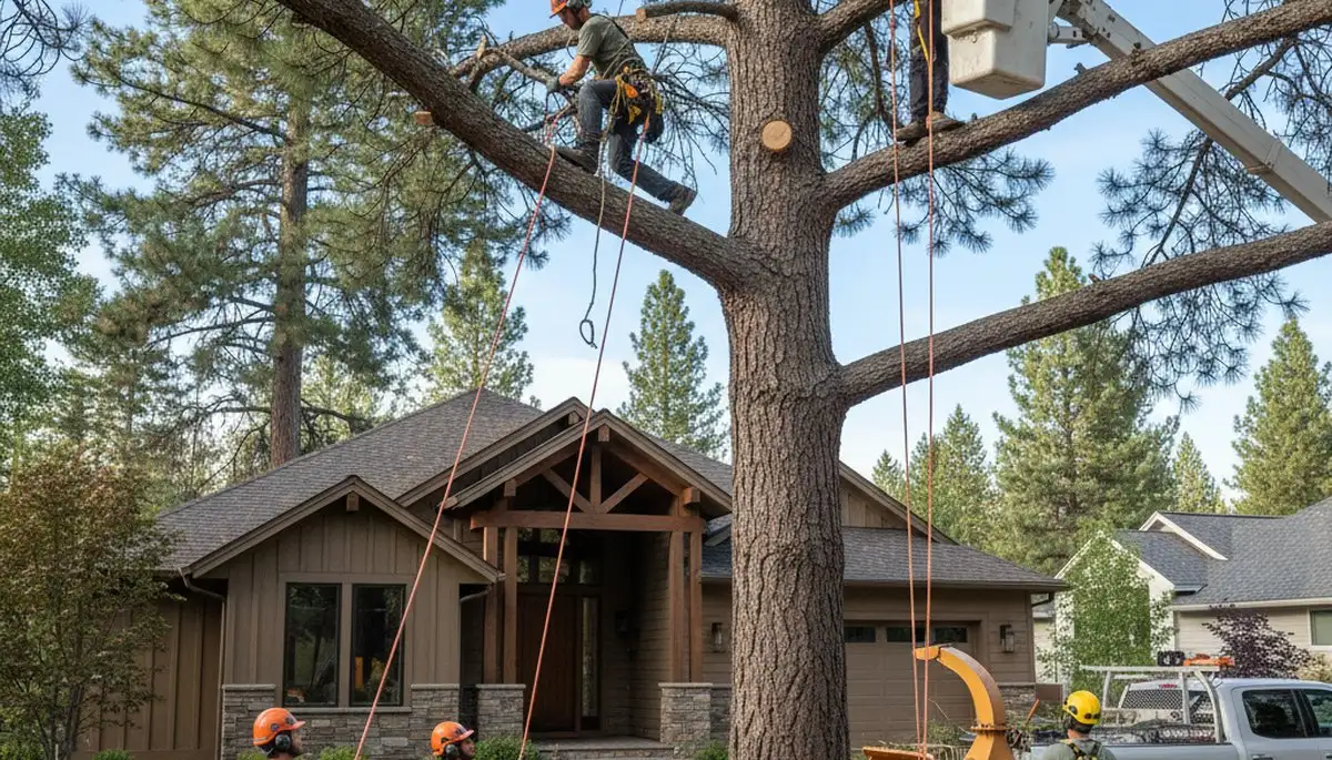 Tree service crew in Cincinnati, OH removing a tree for safe property protection