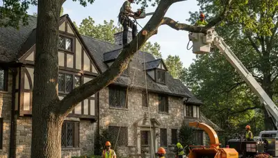 Tree service crew in Cincinnati, OH removing a tree with professional equipment
