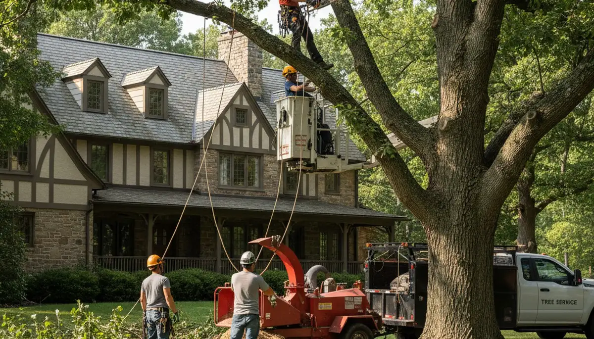 Tree service crew in Cincinnati, OH removing a tree for safe, professional property care